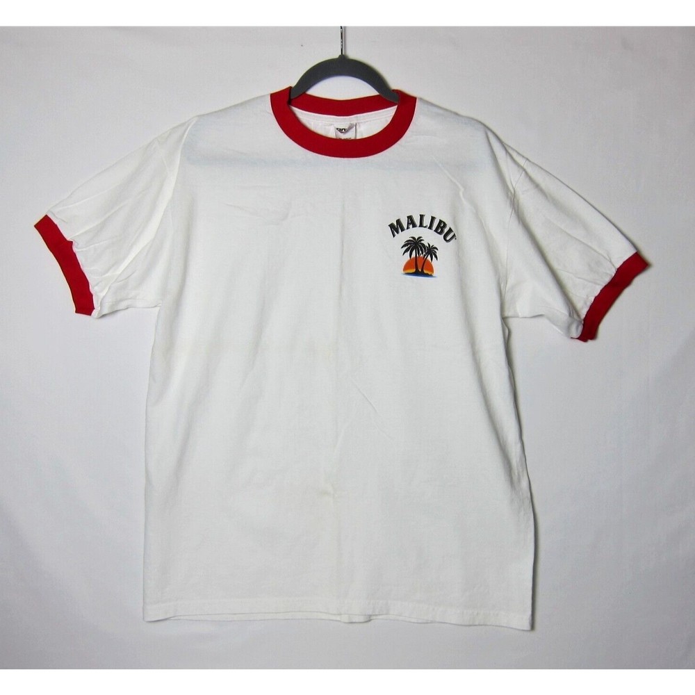 Vintage Malibu Rum Original Ringer T-Shirt Single Stitch Size L Graphic Print